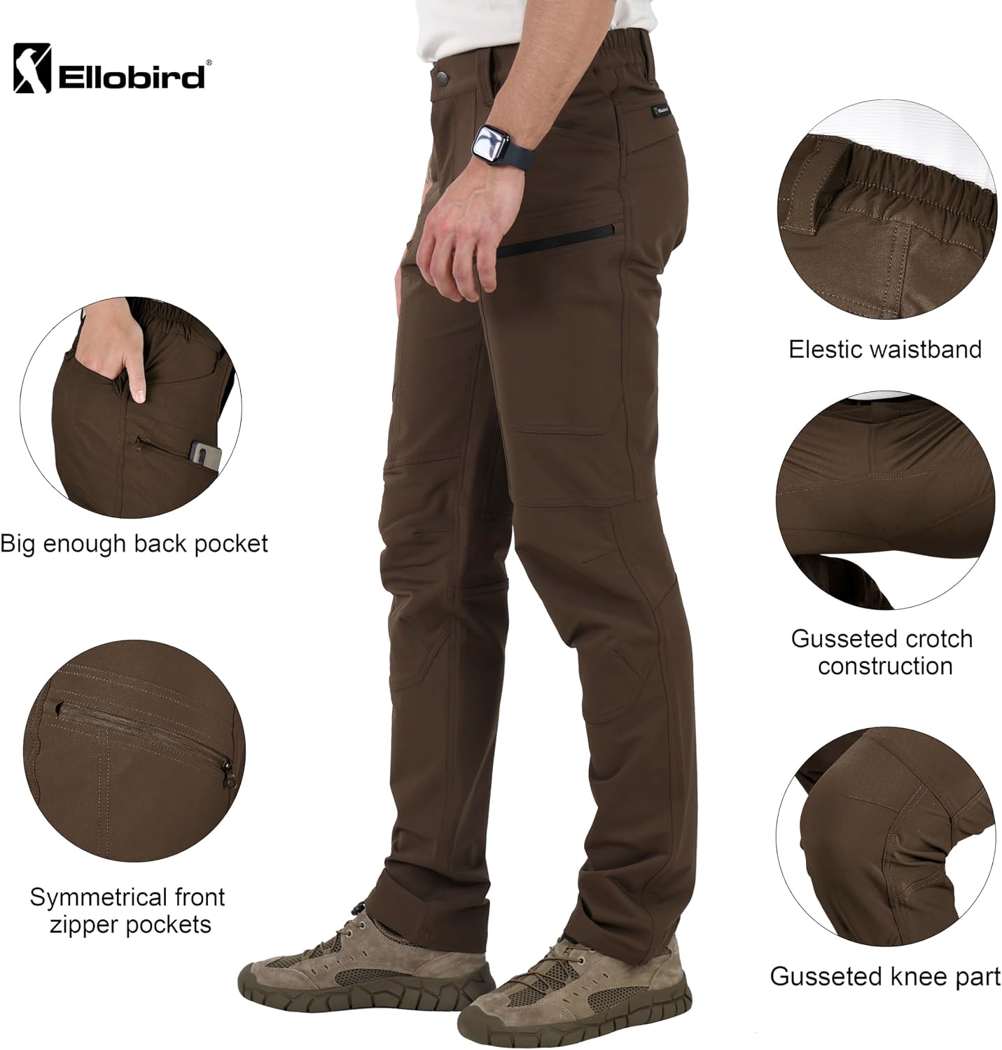 Ellobird Mens Flex Cargo Hiking Pants, Work Outdoor, Water Repellent 4-Way Stretch Lightweight, Men's Tactical Travel image 4