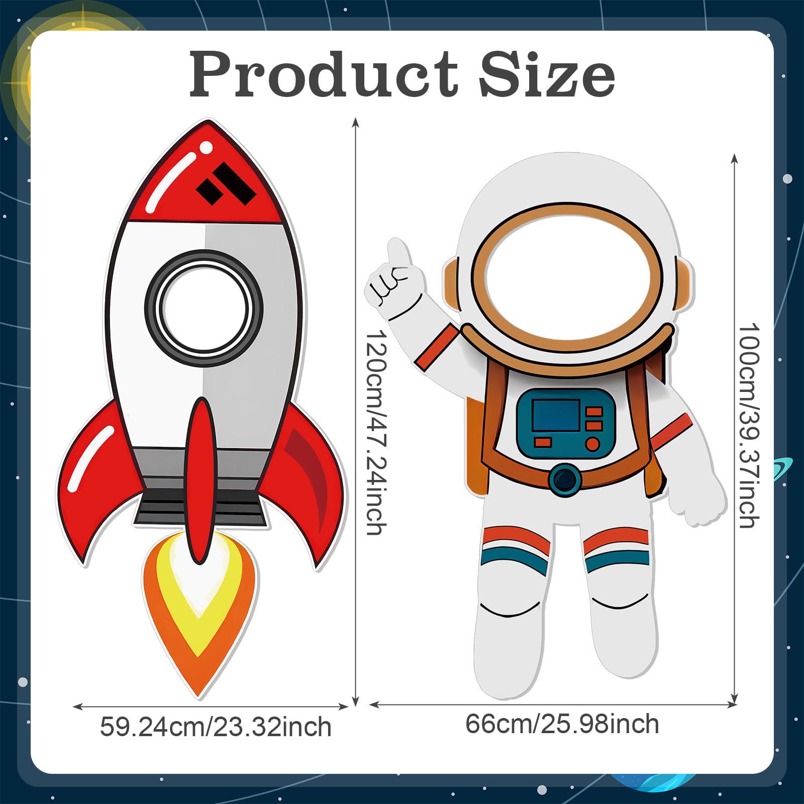 2 piezas de cartón de 122 cm con diseño de cohete astronauta de tamaño real, para cabina de fotos y telón de fondo, para decoración de fiesta de cumpleaños, exhibición de eventos científicos