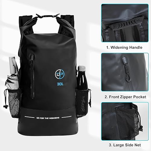 Vista 3 de UPWELL Bolsa seca impermeable de 30L Mochila para viajes Senderismo Camping Kayak Senderismo Natación Flotante Sumergible Bolsa Seca Negro