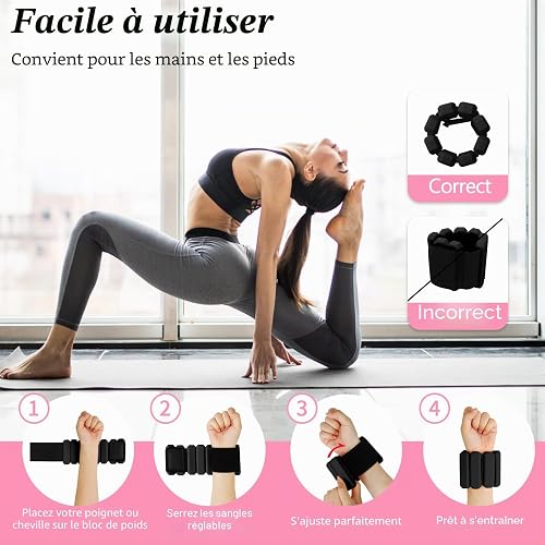 Omtofo 2 PCS Poids de Poignet réglables Poids de Cheville pour yoga, danse, barre, pilates, cardio, aérobic, marche(Noir) - 5
