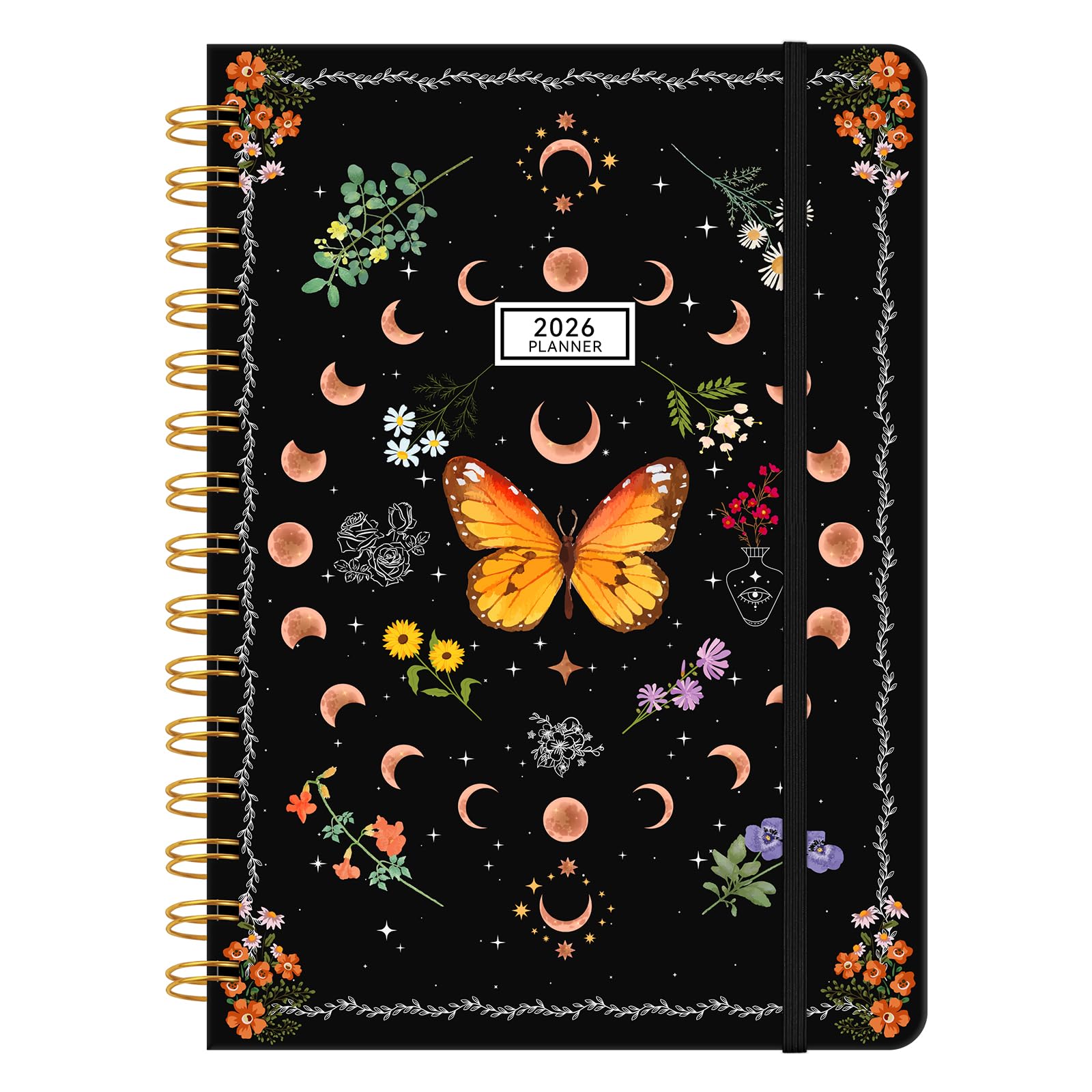2026 Planner Weekly & Monthly Agenda Book, Spiral Daily Planner Hardcover 2026 To Do List Notebook with Monthly Tabs, Pocket, Elastic Closure, Thick Paper (6 * 8.5) Butterfly