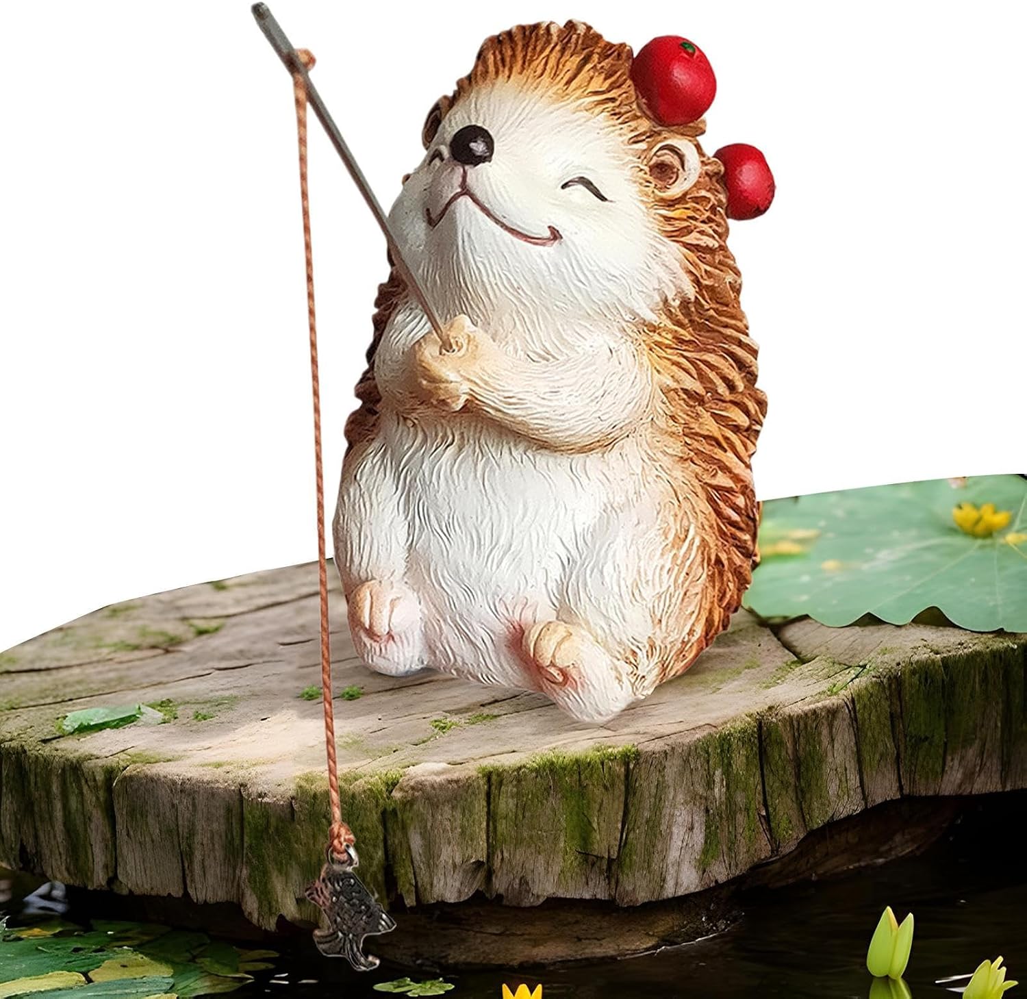 Hedgehog Garden Sculpture – Waterproof Lawn Ornament for Garden, Realistic and Creative Multifunctional Fishing Scene for Garden, Home, Patio, Balcony, Office