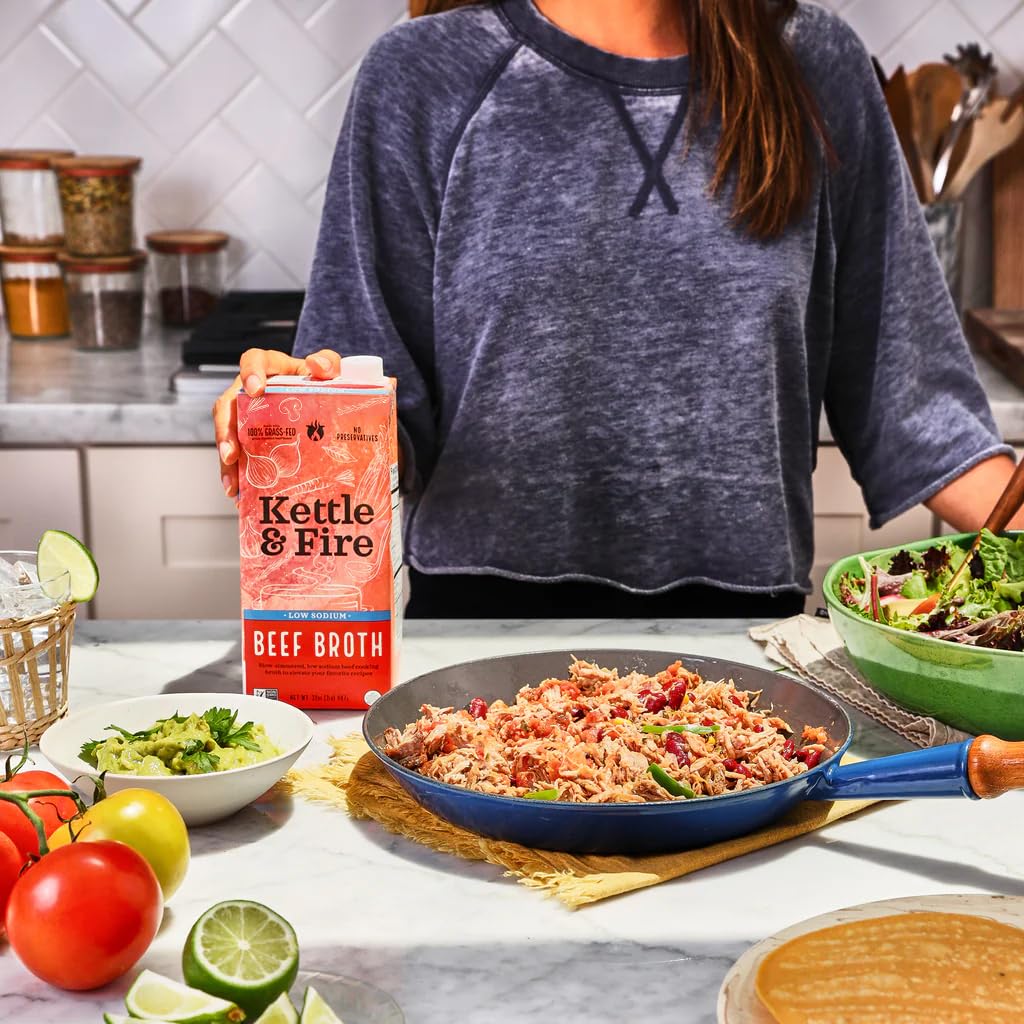 Low Sodium Beef Broth - Pack of 4 - Organic Cooking Stock, Real Bones Not Powder,Grass Fed, Protein, Keto, Paleo, GF, Whole 30 Diet Friendly, Natural Soup Base, 32 oz Liquid Cases