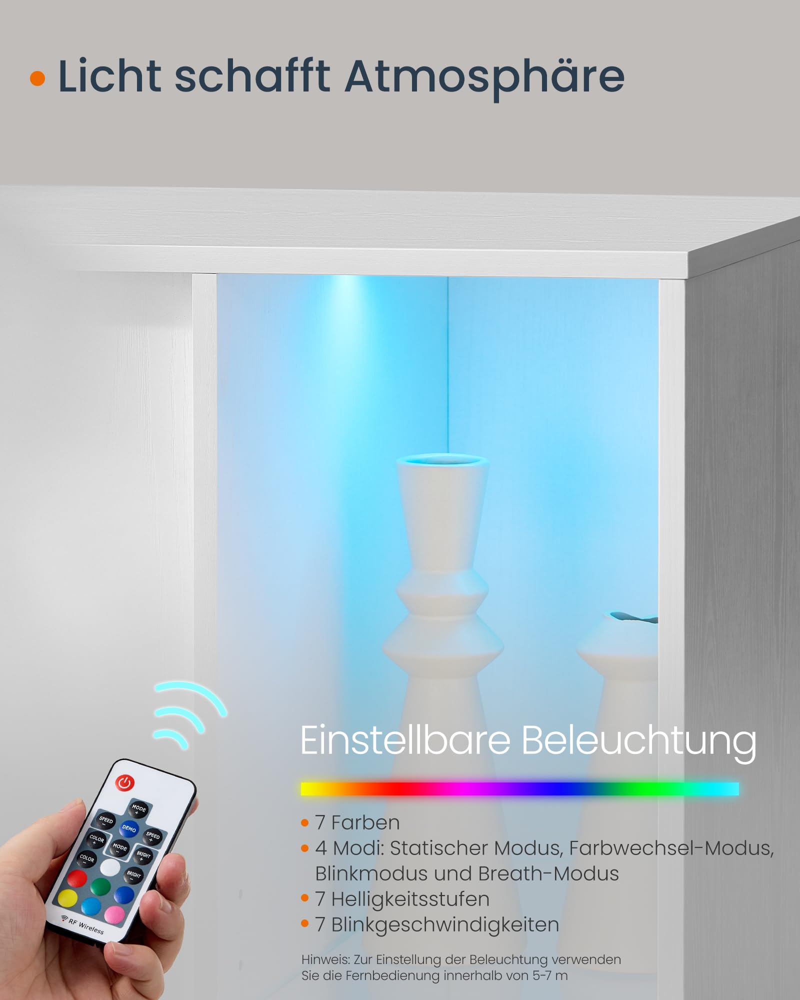 SONGMICS HOME Sideboard, superschnelle werkzeuglose Montage, Toolless-Technologie, Aufbewahrungsschrank Wohnzimmer, TV-Schrank mit LED-Beleuchtung, verstellbare Ablagen, Modern, schneeweiß BBK372W01