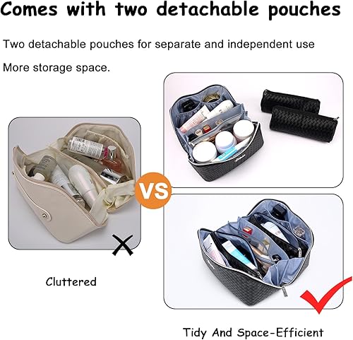 Miniatura 5 de BOYATU Bolsas de maquillaje de viaje para mujer bolsa grande para cosméticos, bolsa de maquillaje de piel sintética, juego de 3 unidades,