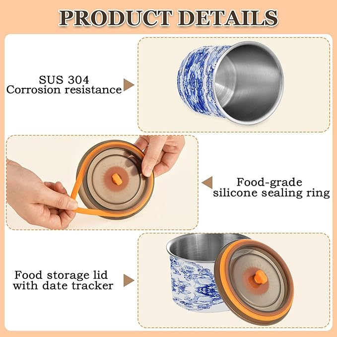 Envase Airtight para Café Bohemia Azul y Blanco 31oz Acero Inoxidable miniatura 6