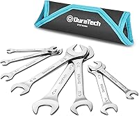 DURATECH Super-Thin Metric Open End Wrench Set, 8-Piece Slim Spanners 5.5-27mm with Rolling Pouch for Tight Spaces