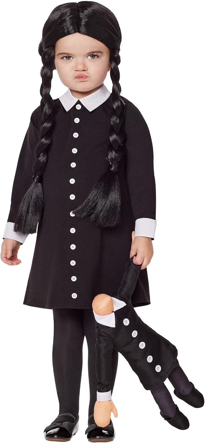 Spirit Halloween The Addams Family Toddler Wednesday Addams Costume | Officially Licensed | Group Costume | Wednesday Cosplay