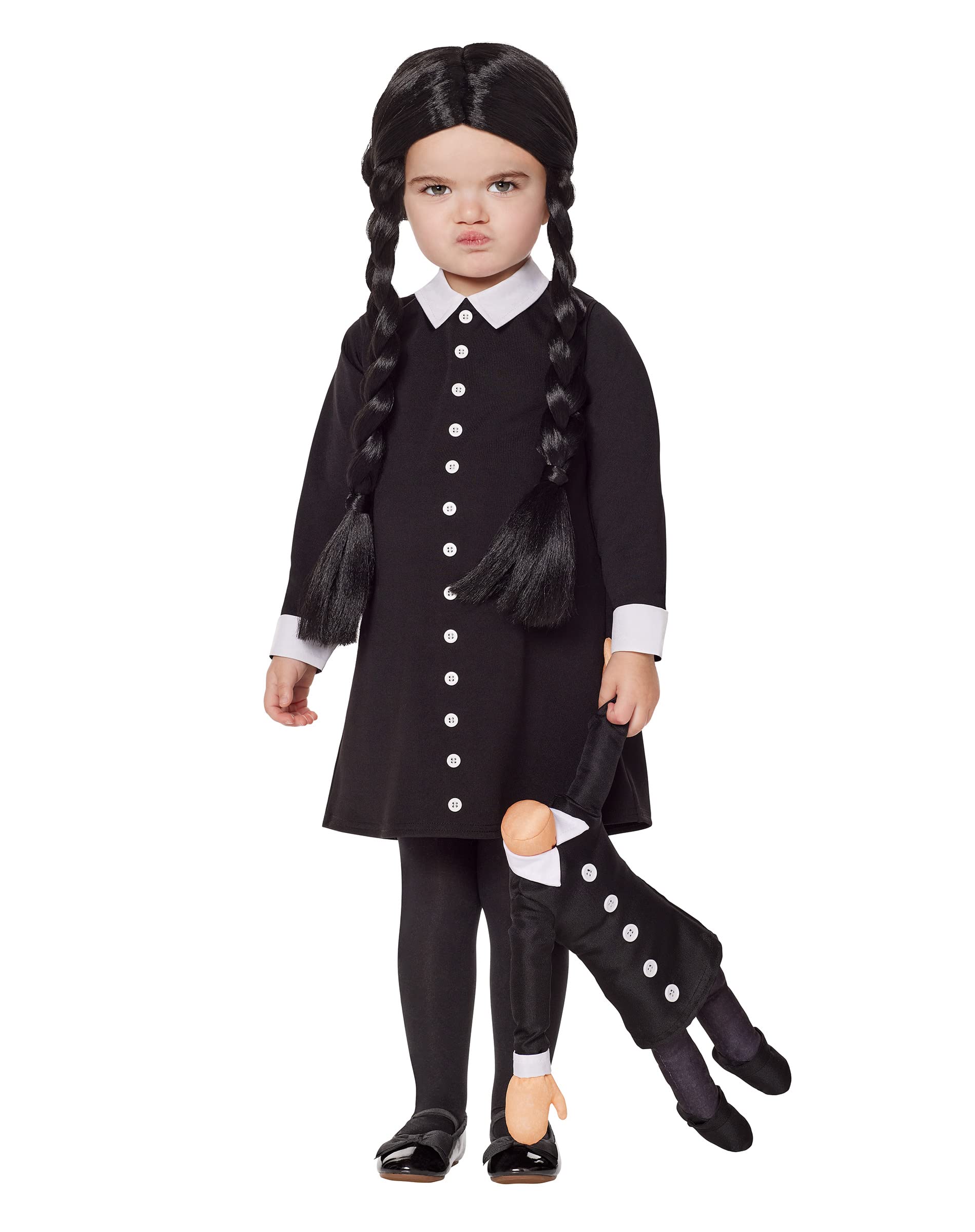 Spirit Halloween The Addams Family Toddler Wednesday Addams Costume | Officially Licensed | Group Costume | Wednesday Cosplay