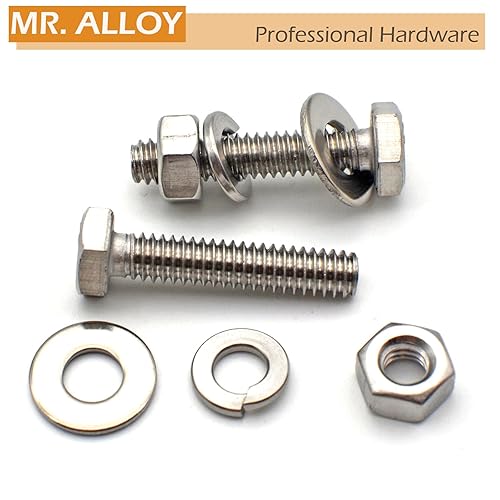 Miniatura 10 de Kit de tornillos, tuercas y arandelas de 14-20, 12 juegos, pernos hexagonales de acero inoxidable 304 con tuercas, arandelas planas de 14 y