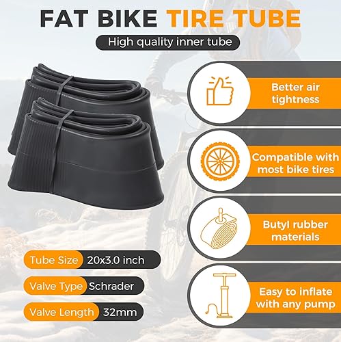 Miniatura 2 de 2 neumáticos gruesos para bicicleta de 20 x 3.0, 2 tubos de neumáticos gruesos de 20 x 3.0 y kit de herramientas de reparación de bicicletas,
