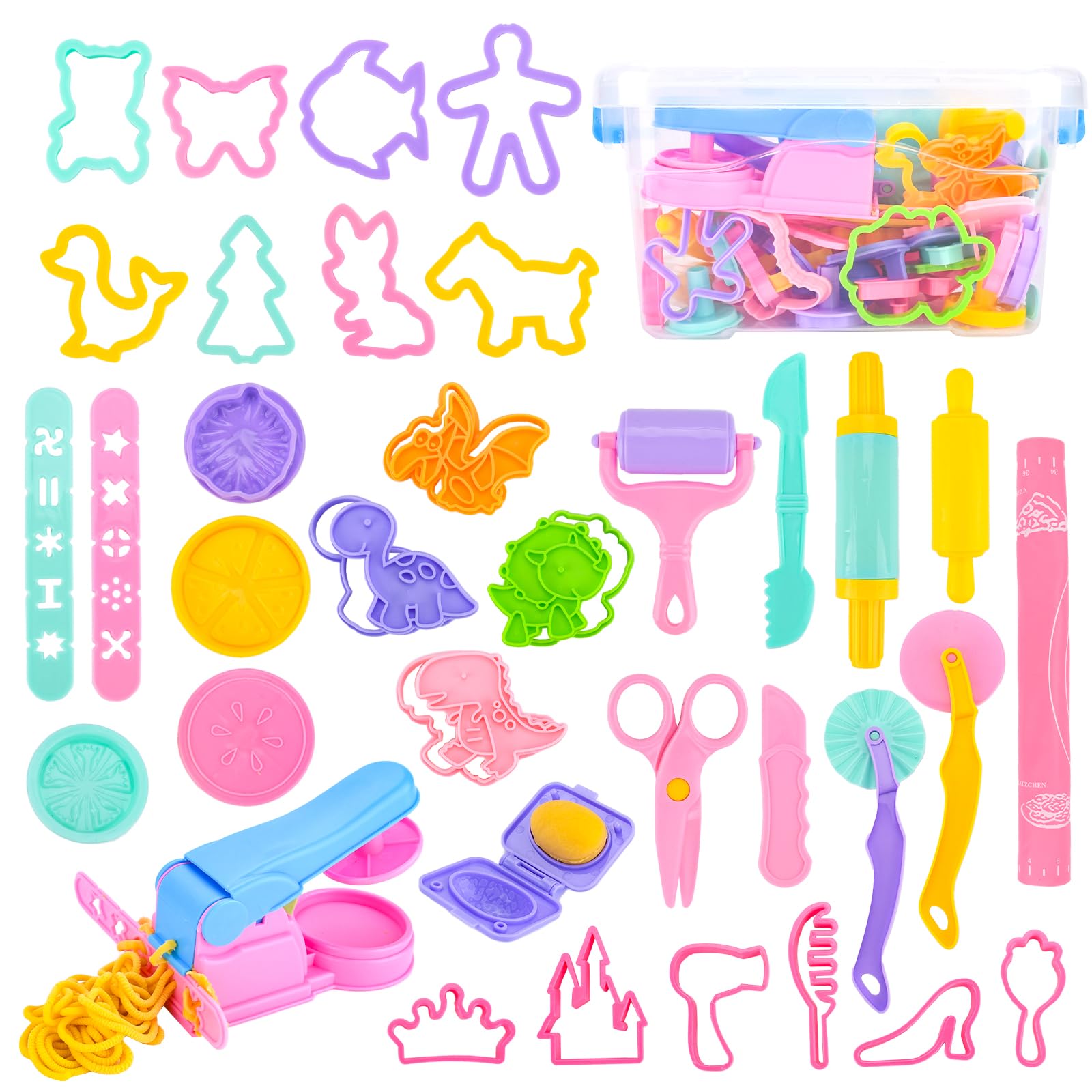 Kit Pâte à Modeler 40 Pièces – Moules Dinosaures, Couronne, Talons – Avec Boîte De Rangement – Dès 3 Ans
