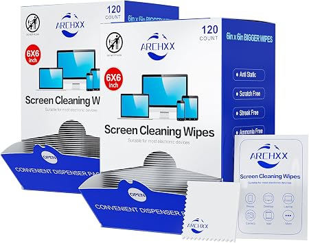ARCHXX Screen Wipes for Electronics, 240 Count 6"x6" Pre-Moistened Screen Cleaner for Screens, Computer,Laptop,Tablet,Phone,Monitor,Car Screen Cleaner, Lens Wipes Individually Wrapped