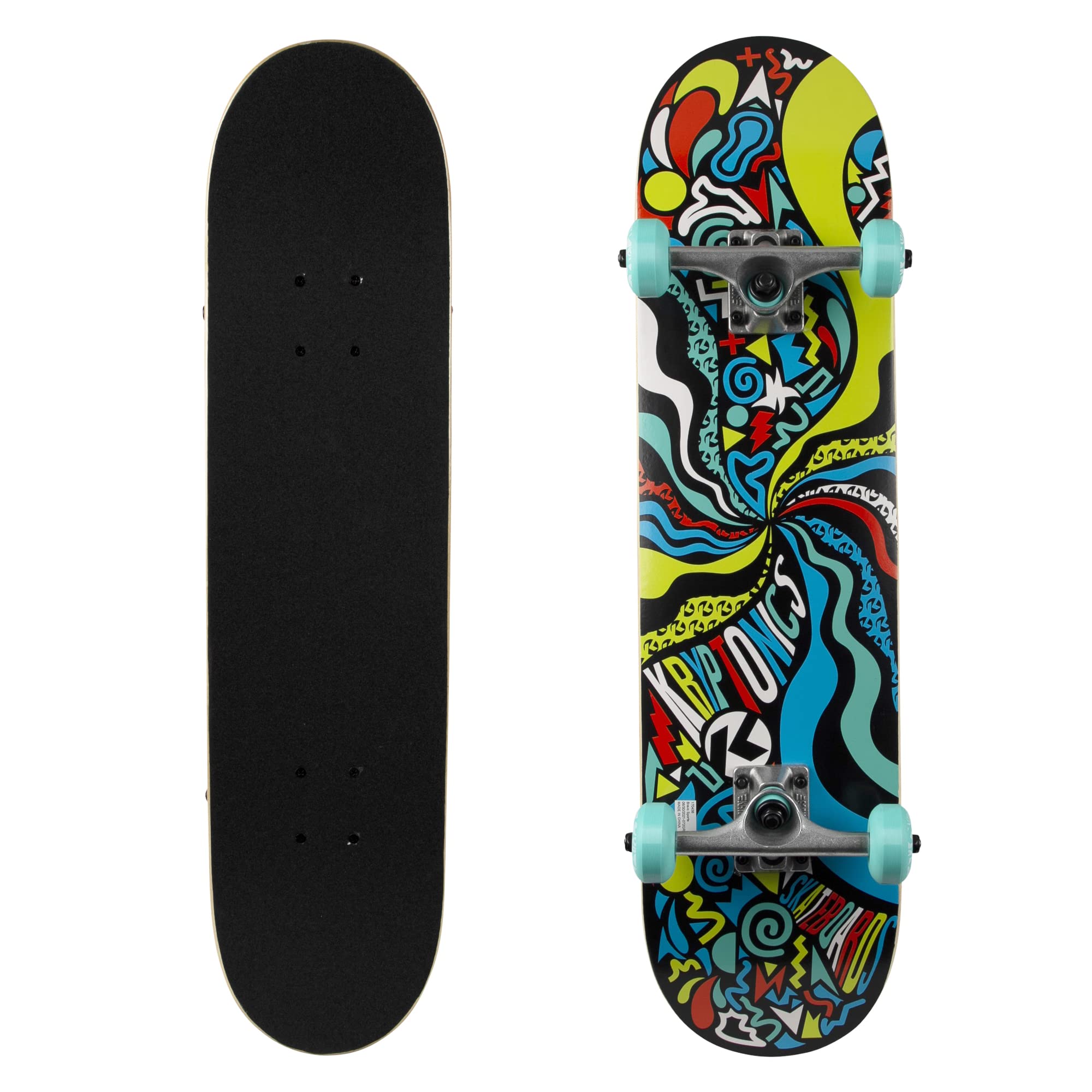 VariflexKryptonics Complete Skateboard - 30" x 7.25" Ashbury Deck, Mid Series with Double Kick Concave for Enhanced Performance, Ideal Cruiser for Beginners and Kids Aged 8+