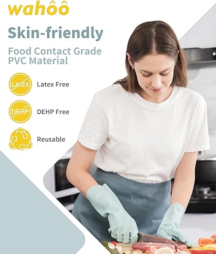 Miniatura 4 de LANON wahoo - Guantes de limpieza respetuosos con la piel, guantes de goma para lavavajillas sin forro, para cocina, antideslizantes, espray de