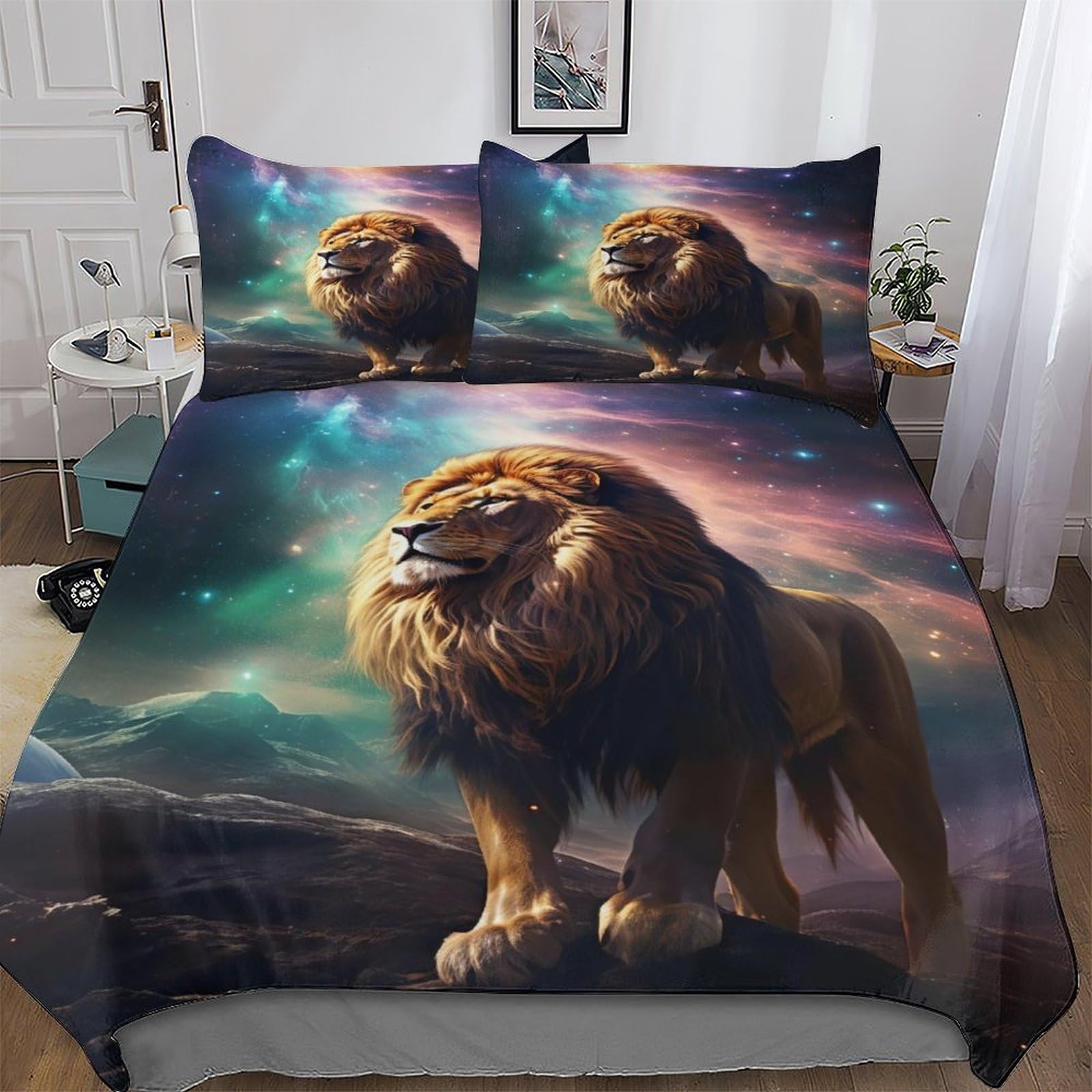 Lion Duvet Cover Set Microfibre Soft Quilt Covers 3 Pieces Bedding Cover with Pillowcase For Boys, Girls And Teenagers Double (200x200cm)