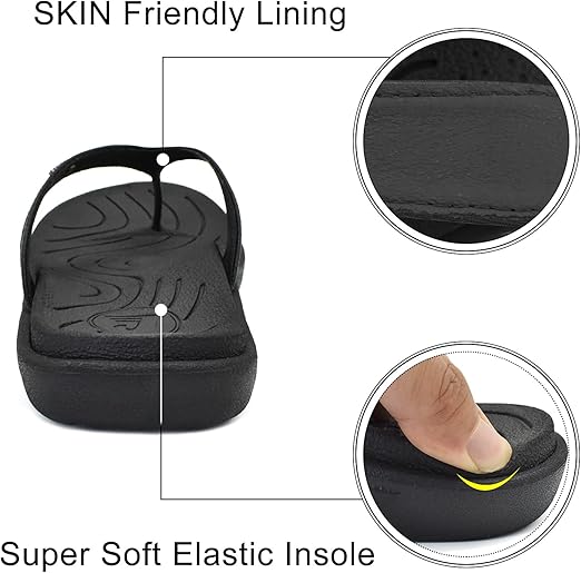 jiajiale Womens Fashion Orthotic Flip Flops Ladies Slip On Lightweight Comfortable Thick Cushion Yoga Mat Thong Sandals With Plantar Fasciitis Arch Support Black 7.5 thumbnail 4