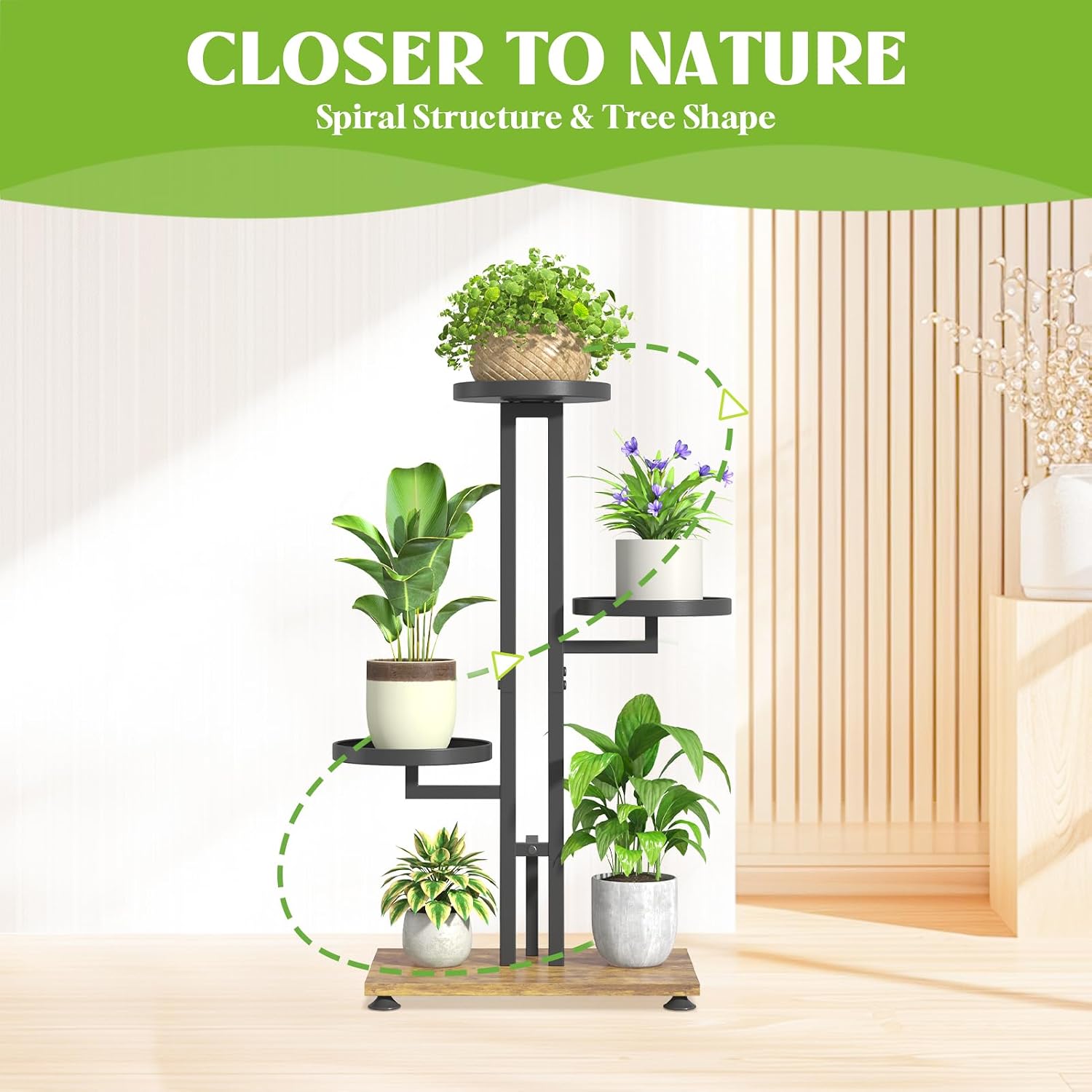 iDavosic.ly 2 Pack Plant Stand Indoor Outdoor, 4 Tier Metal Tall Corner Shelf and 5 Laye Foldable Plastic Flower Pot Display Holder Rack for Patio Living Room Garden Balcony Bedroom, Black image 5