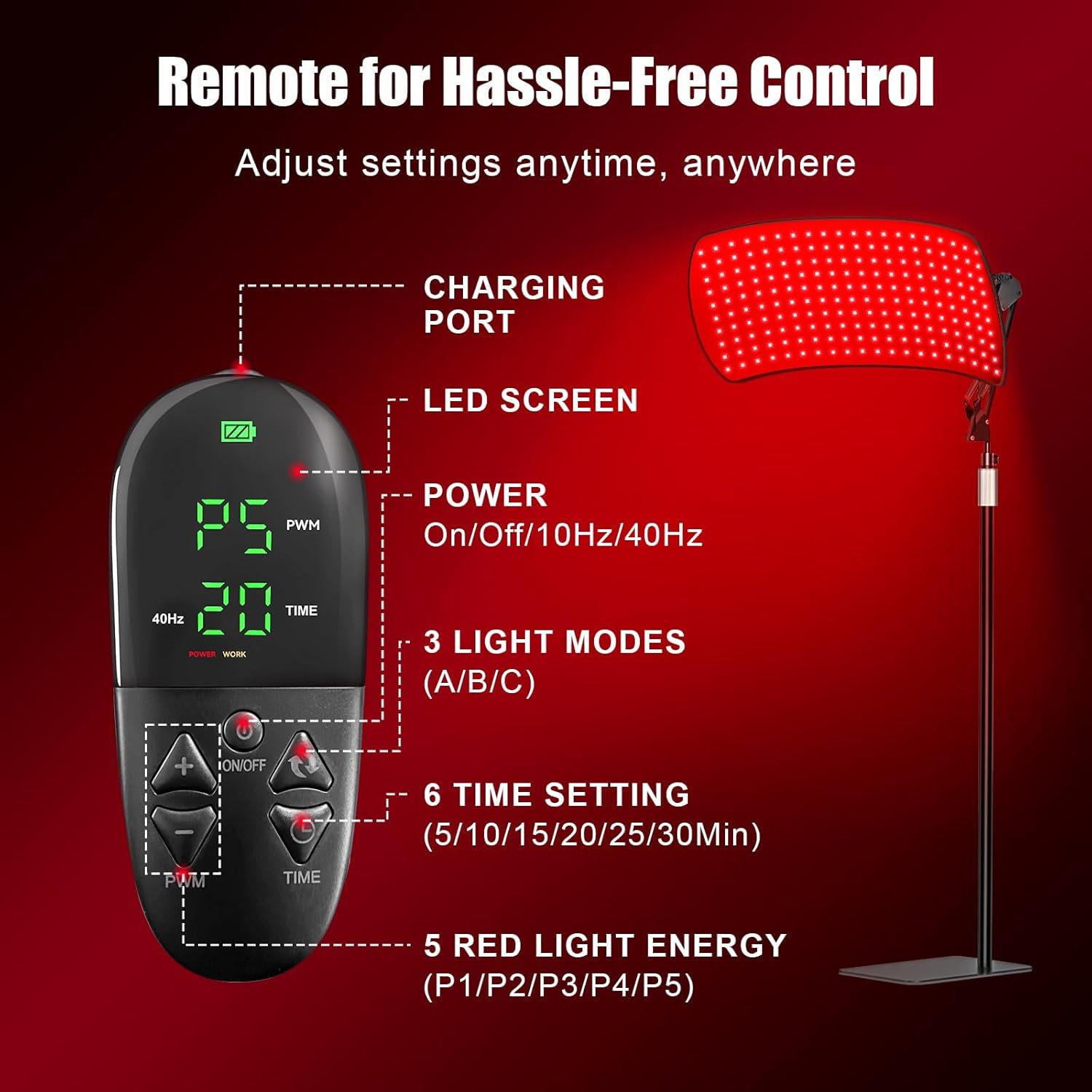 Red Light Therapy for Body Face, Red Light Lamp Device with Belt, Upgraded 3 in1 Chips 200 LED 660nm 850nm Near Infrared Light Therapy Panel with Remote Control & Timer for Full Body Relief, Skin Care - Image 6