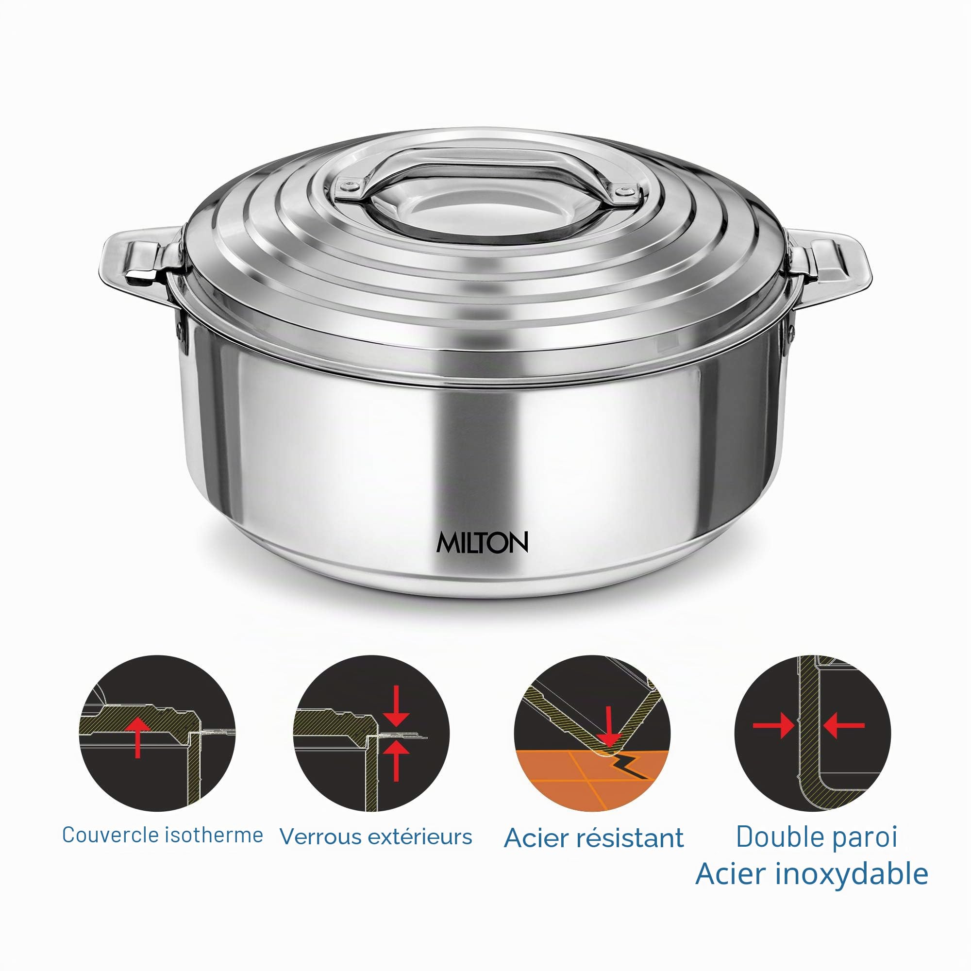 Milton Galaxia Bol de service isotherme en acier inoxydable avec couvercle chaud/froid jusqu'à 4-6 heures 1500 Argenté