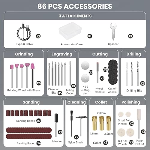 Miniatura 5 de HARDELL Mini herramienta giratoria inalámbrica de 4 V, kit de herramientas rotativas de 5 velocidades con 86 accesorios, herramienta giratoria