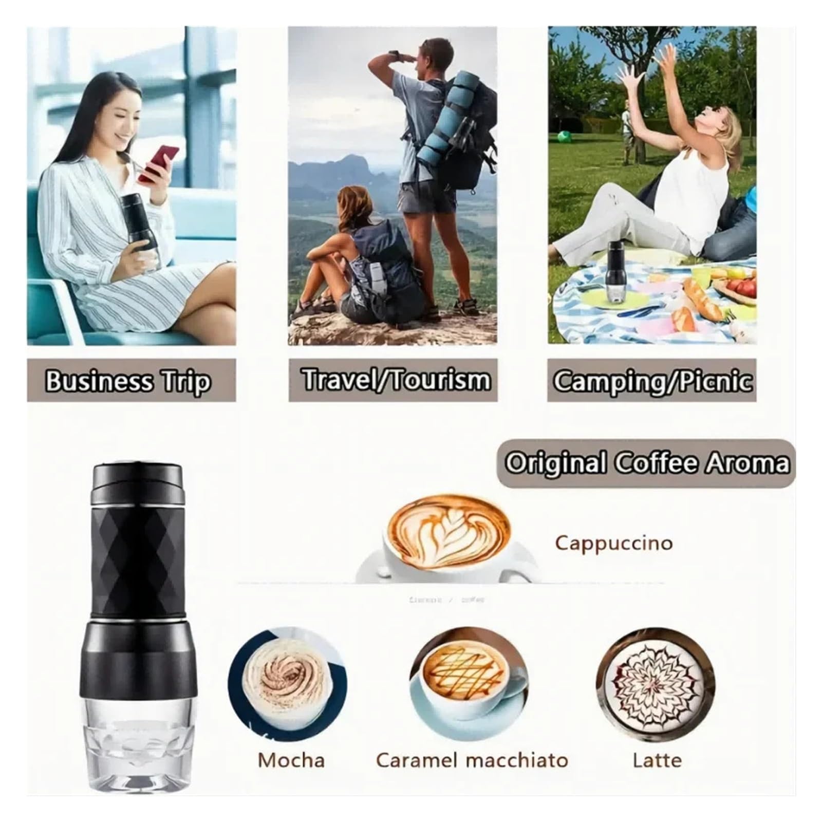 Cafetera portátil, Cafetera espresso portátil, mini cafetera que utiliza cápsulas y café molido, práctica cafetera espresso for viajes, campamentos y exteriores ,para vehículos recreativos, senderismo
