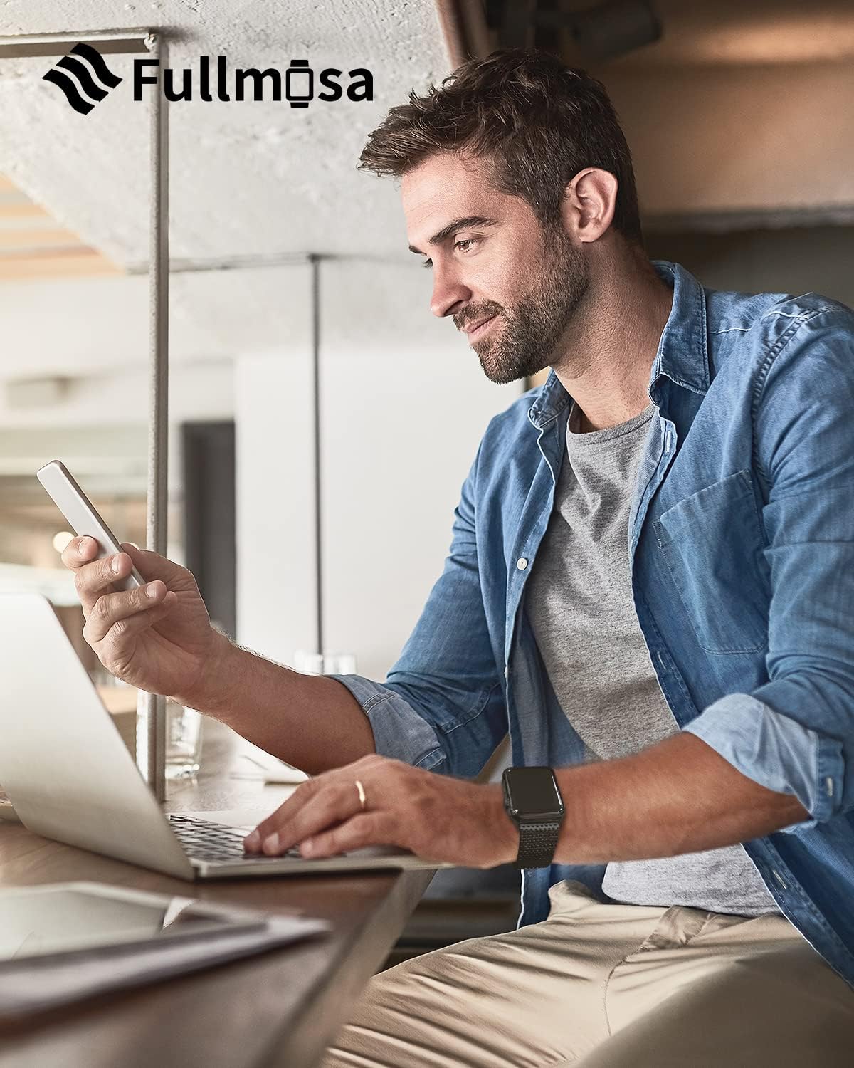 Fullmosa Compatible Stainless Steel Apple Watch Band 44mm/45mm/42mm Black with Case & Compatible Mesh Apple Watch Band 44mm/45mm/42mm with Case,Black