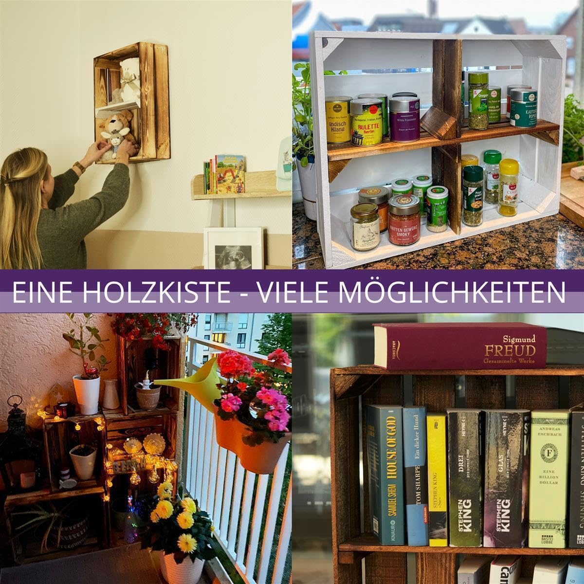 3 Set Holzregal Schmalhanz 50x40x15cm - Weiß 2X Langes Regal