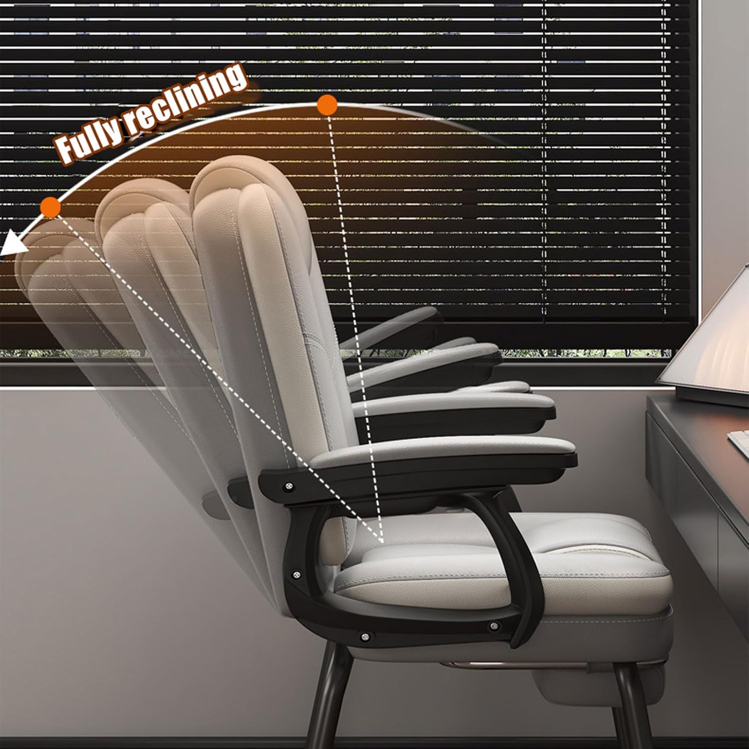 Office Chair with Headrest, Sled Base & Lumbar Support, Ergonomic High-Back Sofa Boss Chairs Without Wheels, Executive Reception Chair for Wait Room Church