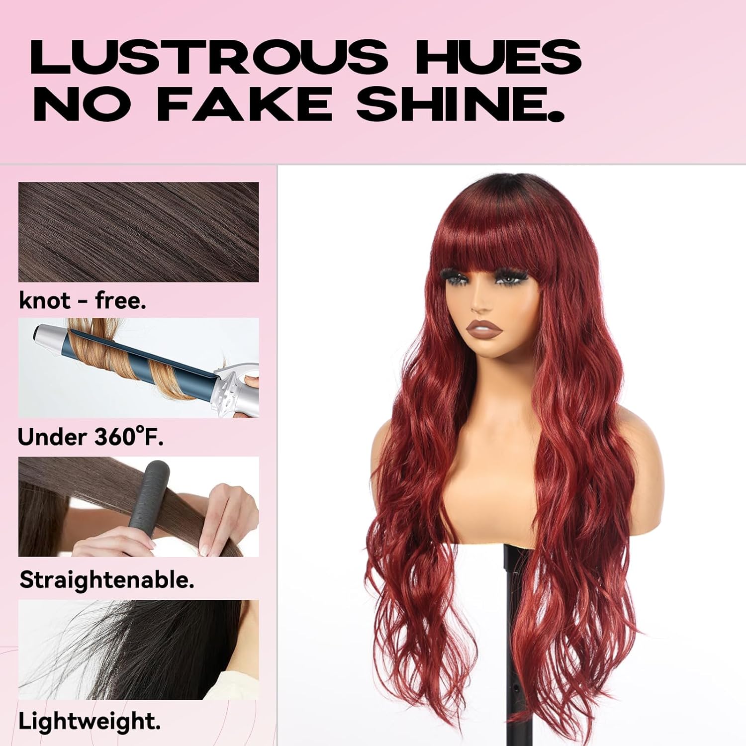 Long Ombre Burgundy Mix Natural Black Wig with Bangs for Women, 26 Inch Long Curly Lace Wig Natural Looking Heat Resistant Synthetic Wig for Daily Party Use?#TT1B/M.BUG?