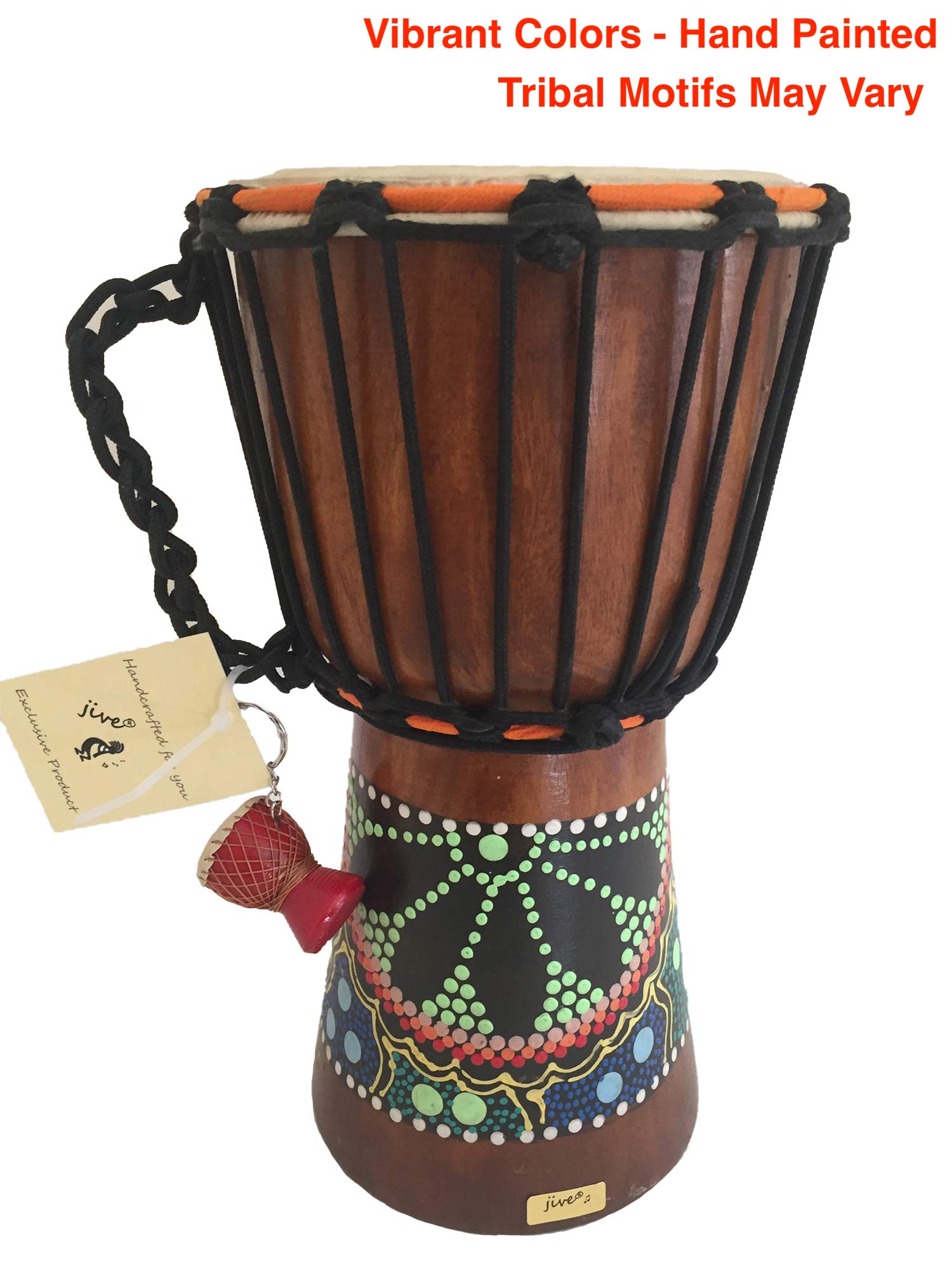 Djembe Drum – African Bongo Congo Style Drum – 12" High Solid Mahogany Wood with Goat Skin Head – Includes Free Djembe Keychain Gift – Professional Quality, Authentic JIVE Brand