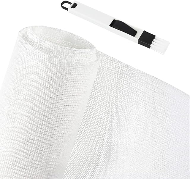 Gendako Fibreglass Window Screen Mesh 1.2*2.5m Insect Screen for Windows Mosquito Net Window Fly Screen Window Fly Screen Mesh Roll Fiberglass Insect Mesh Screen with Cleaning Brush for Doors, White