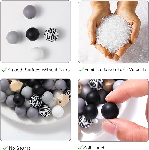 Miniatura 3 de Tsinlan.ayn Kit de cuentas de silicona de 0.59 pulgadas para hacer llaveros, 109 piezas a granel de cuentas de silicona surtidas para collares,