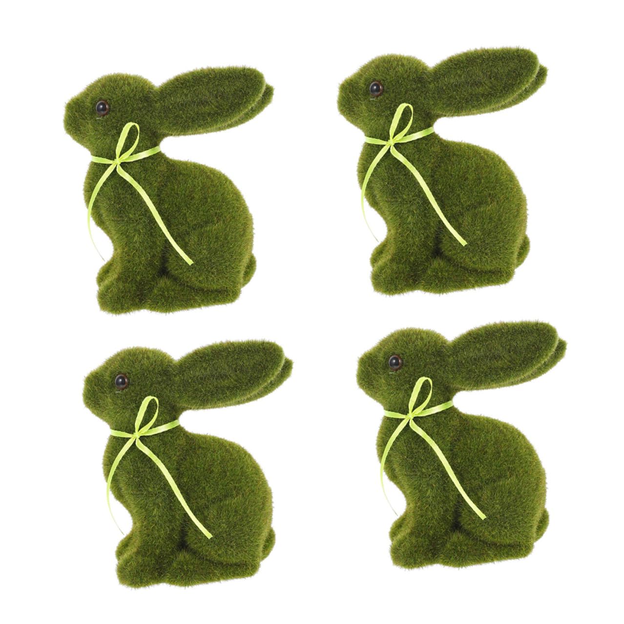 Lurrose Decorazioni Pasquali 4 Coniglietti Floccati Artificiali Verdi di Media Dimensione, Ornamenti da Tavolo e Giardino per Feste di Pasqua, Decorazioni a Forma di Coniglio Pasquale