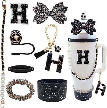 8PCS Black Bow Bling Stanley Cup Accessories Set for 30&40oz-H
