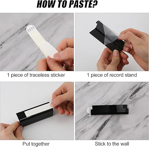 Miniatura 5 de 6 piezas de soporte de pared para discos de vinilo, estante de exhibición de discos de acrílico sin taladrar cinta adhesiva fuerte negro soporte