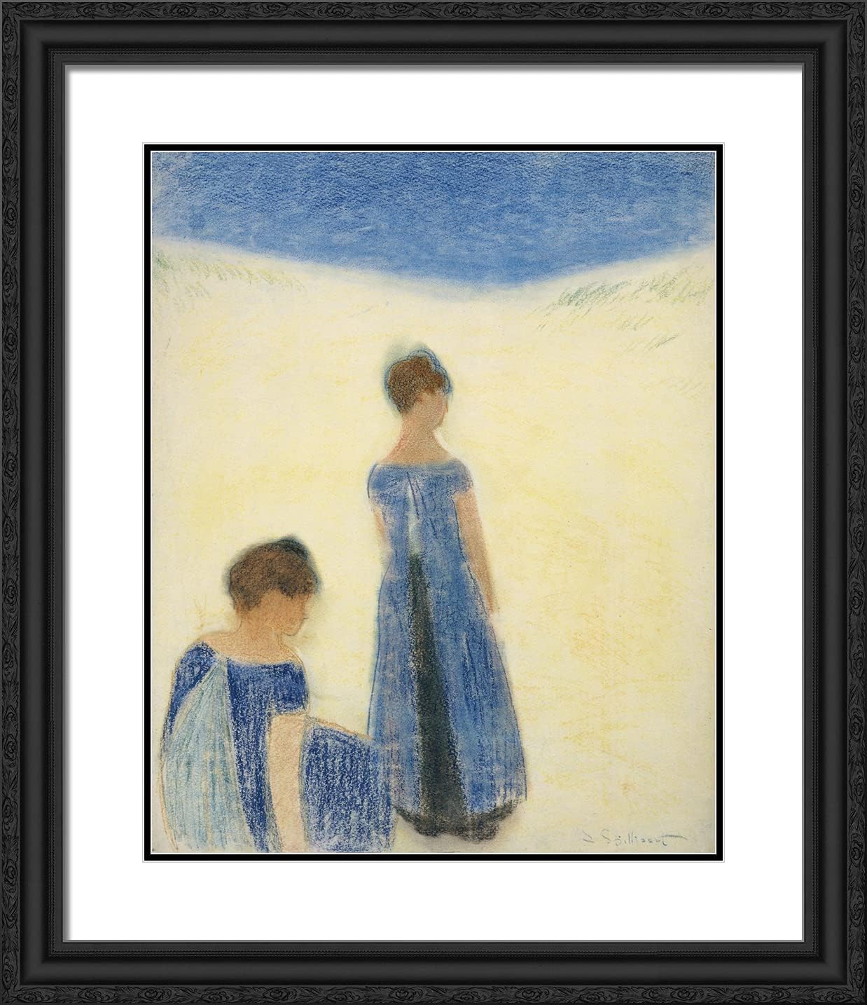 ArtDirect Spilliaert, Leon 20x23 Gold Ornate Framed Art Print with Double Matting Titled: Women in the Dunes