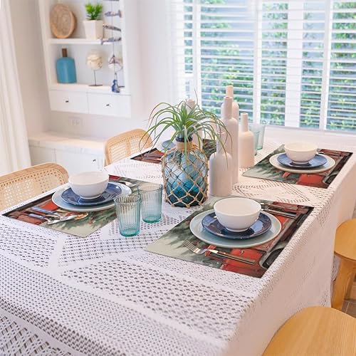 Miniatura 8 de Juego de 4 manteles individuales de Navidad de invierno, lavables, impermeables, para decoración de mesa de comedor, 18 x 12 pulgadas