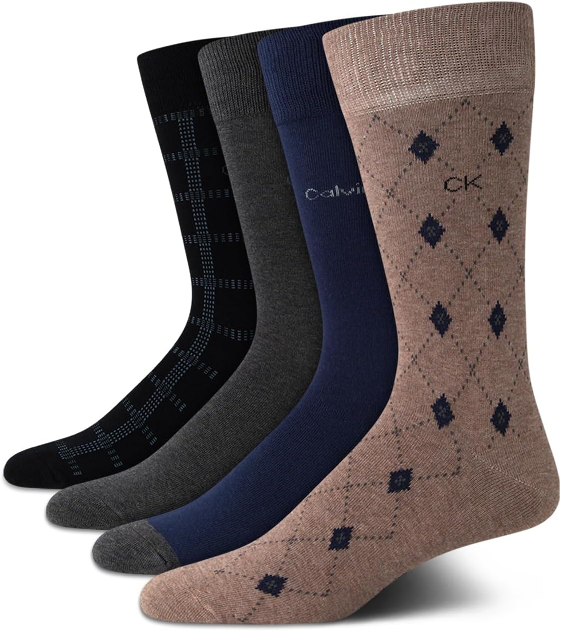 Calvin Klein Mens Crew Socks - 4 Pack Soft Cotton Blend Cushioned Crew Dress Socks for Men, for Formal, Casual and Work Wear