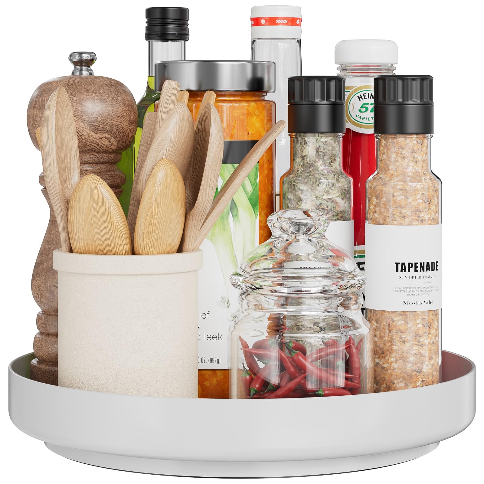 Lazy Susan Spice Rack 360° Rotating Metal Tray Organizer 28cm white