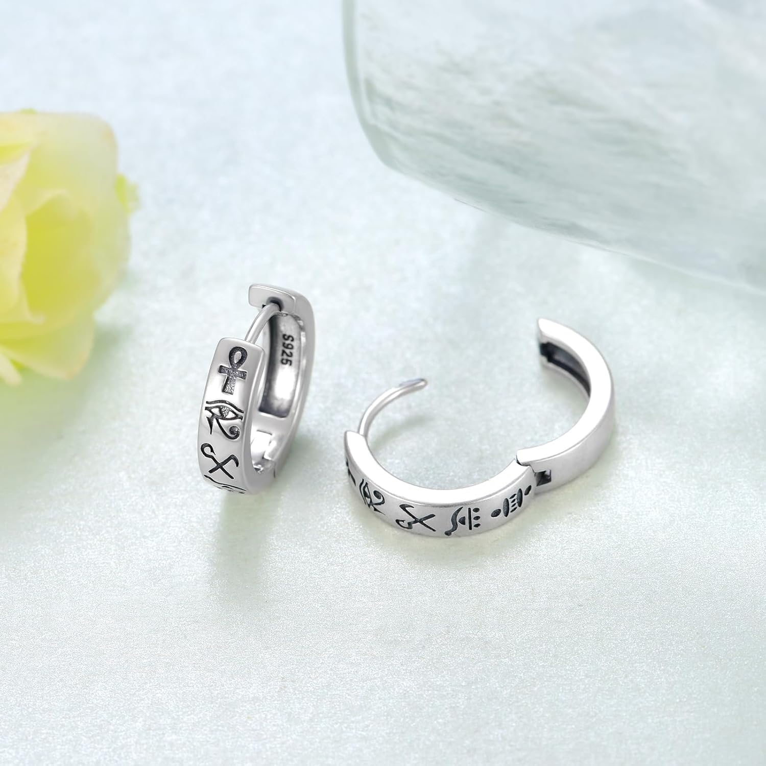 Egyptian Earrings 925 Sterling Silver Eye of Horus Earrings Ankh Hoop Earring Egyptian Jewelry Gifts Women Men Birthday Gifts - Image 3