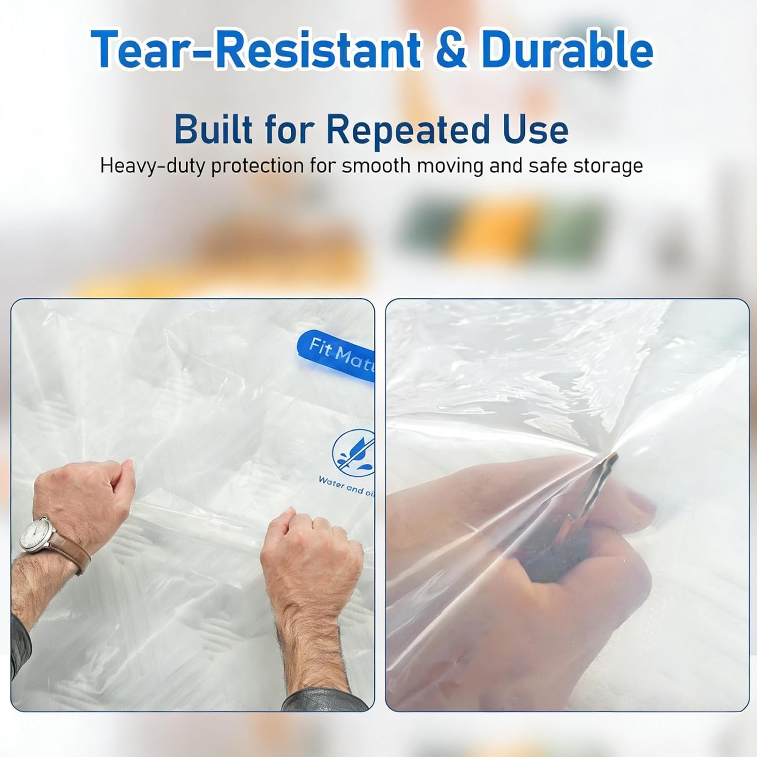 ZCHENBS® - King Mattress Bags for Moving, Waterproof Storage Bag with Zipper, Heavy-Duty 5 Mil Ultra-Thick California King Mattress Protector Cover for Moving, Reusable (Transparent/Blue, 2 Pack)