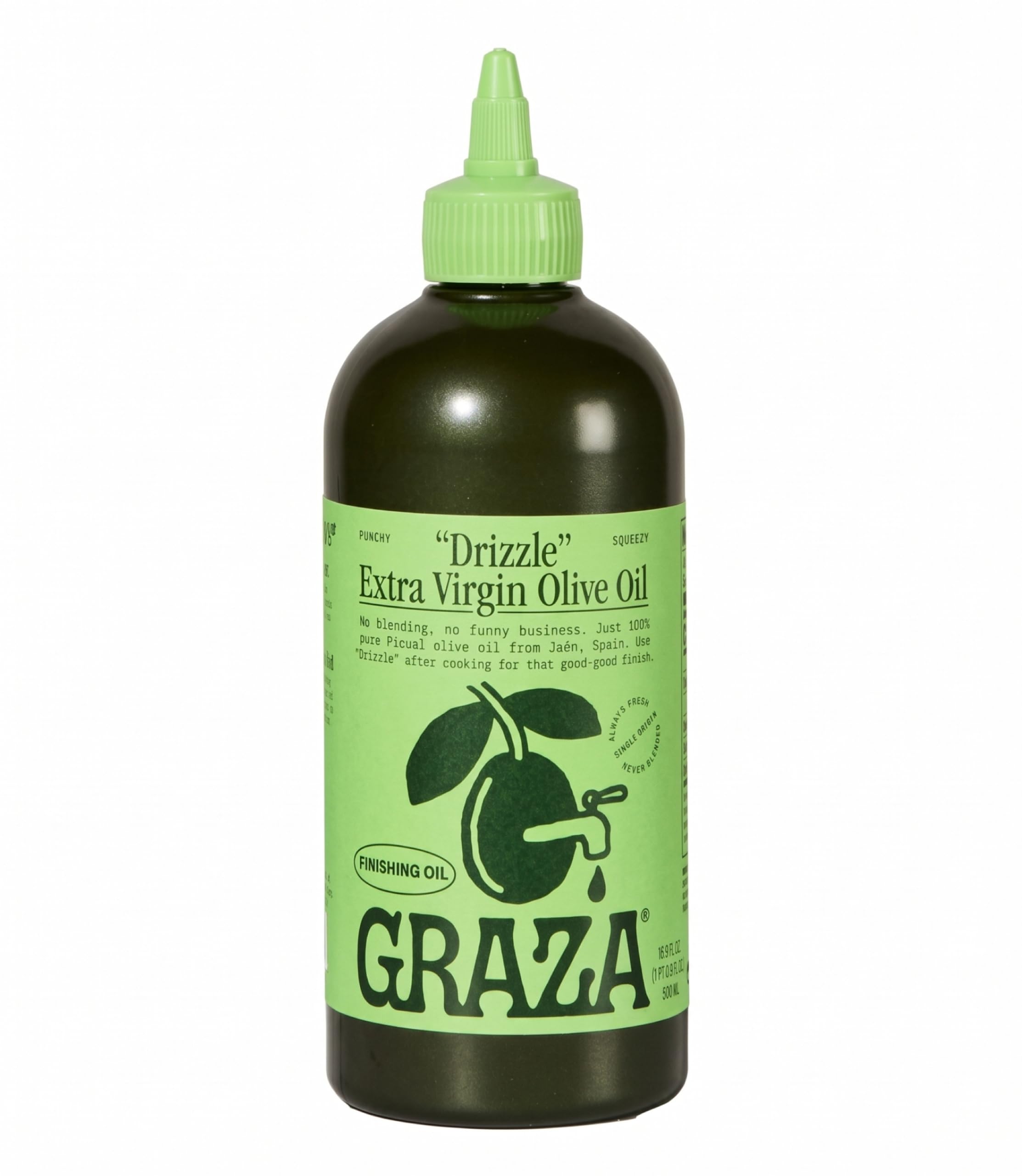 Graza Drizzle Extra Virgin Olive Oil, Finishing Oil - High Polyphenol Early Harvest EVOO Finishing Oil in a Squeeze Bottle - Single Origin Olive Oils from Spain - 16.9 Fl Oz (500ml) 16.9 Fl Oz (Pack of 1)