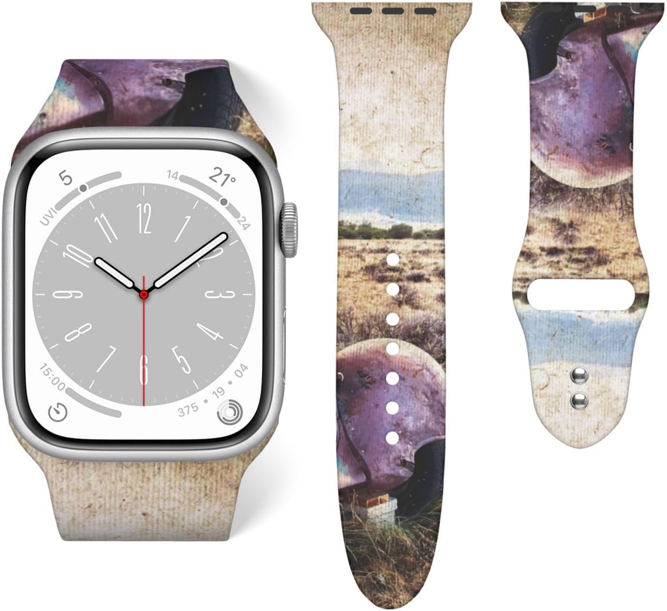 Vintage Car 1940s Retro Shabby Car At Open Country Wilderness Weeds Nostalgic Art Print Silicone Smartwatch Replacement Strap, Long Double Buckle Adjustable Band For Square Watch Cases