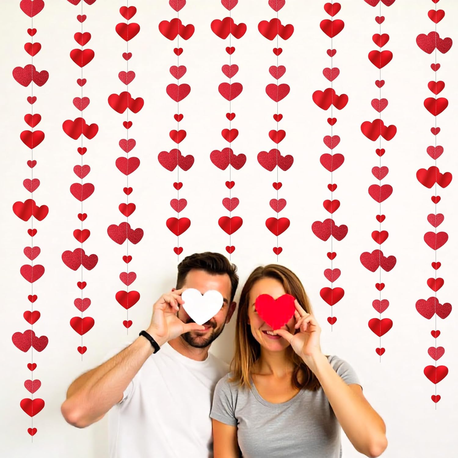 Valentine's Day Decorations Red Heart Garland, Red Heart Hanging Glitter Streamer Bunting Banner, Party Decorations Garland, For Anniversary, Valentines Day, Engagement Wedding Bridal, Shower, 40 Feet - Image 7