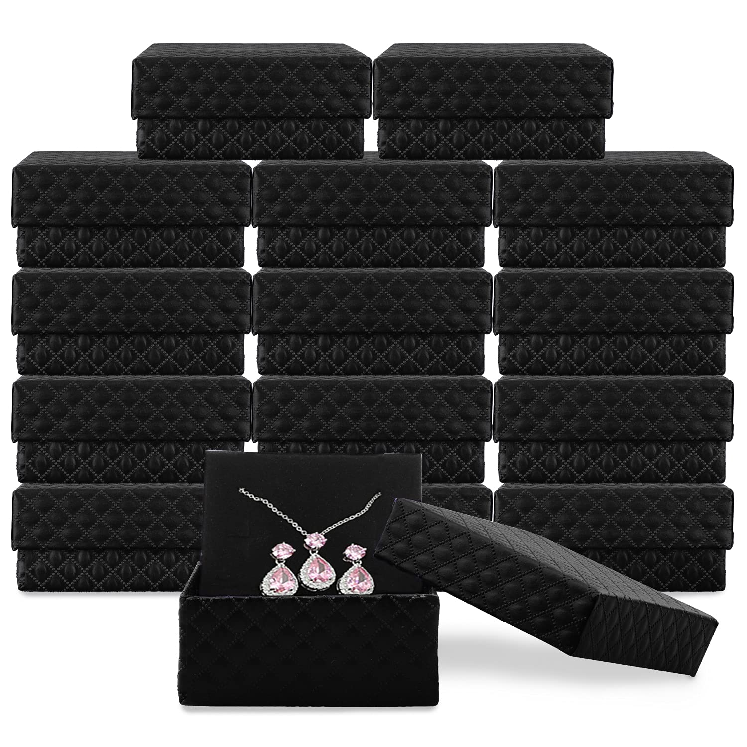Necklace Earring Ring Box Gift Box,15 Pieces Square Cardboard Jewelry Gift Boxes,Cotton Filled Cardboard Paper Jewelry Box Gift Case (2.95 x 2.95 x 1.38 Inches) (Black)