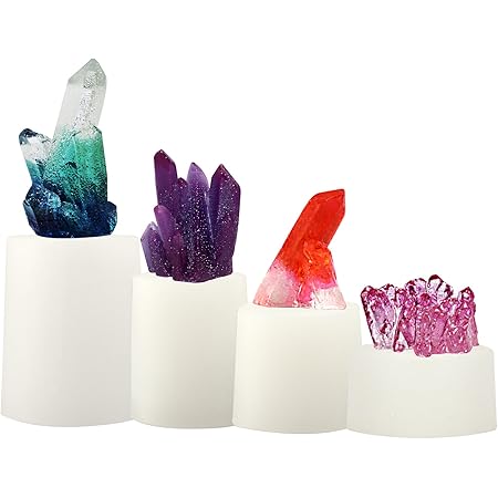 Amazon Co Jp Funshowcase 鉱石 シリコンモールド レジン 鏡面仕上げ クリスタル 水晶 天然石 結晶 オルゴナイト イソマルト宝石 石鹸 キャンドル エポキシ樹脂 4個セット ホーム キッチン