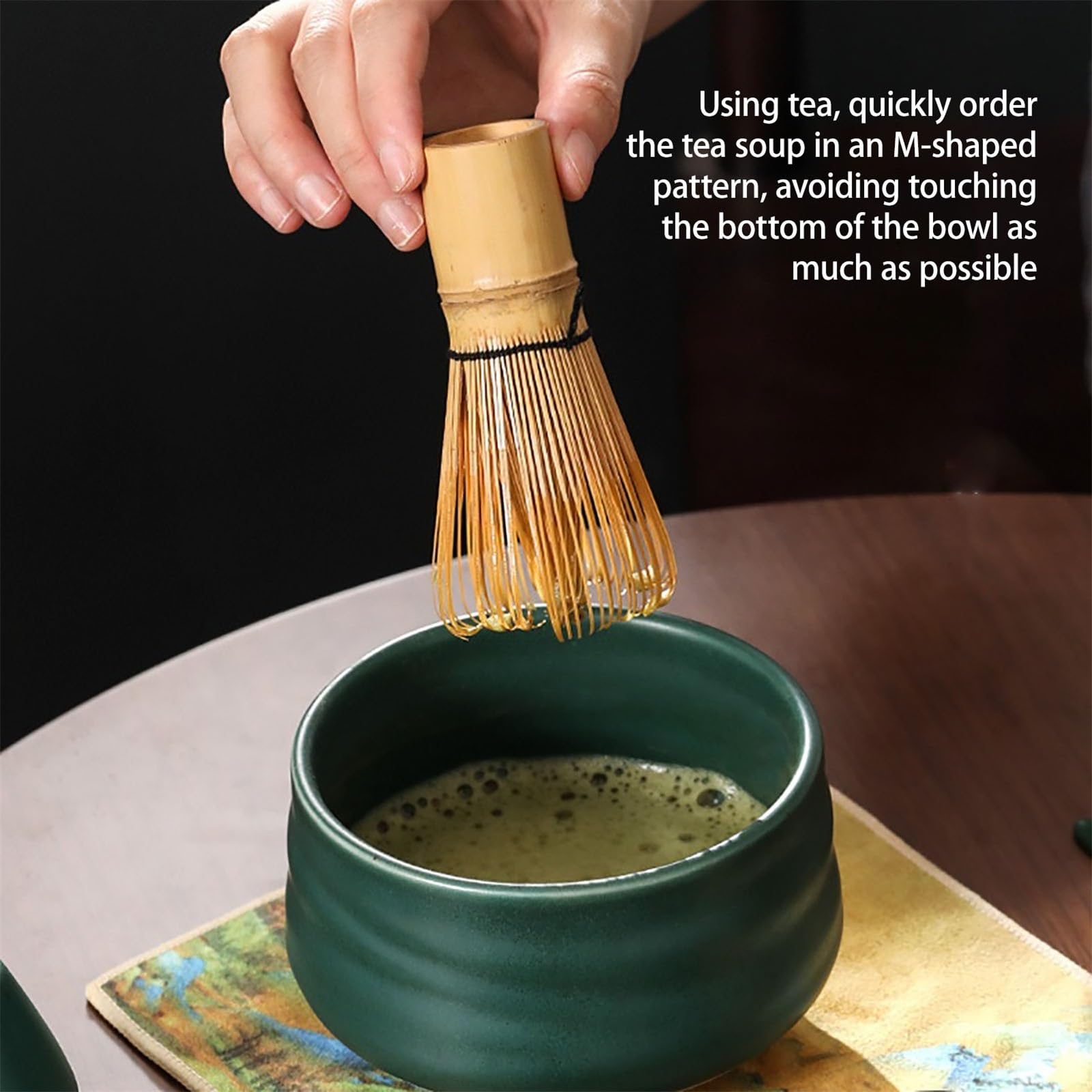 Cuillere Matcha avec Cuillère à Café en Bambou Matcha Kit Service à Thé Japonais Traditionnel Bureau à Domicile et Salon de Thé(Blanc,4-Piece Set)