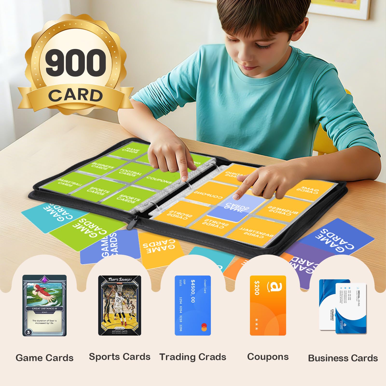 Carpeta de 9 bolsillos con 50 fundas extraíbles, capacidad para 900 tarjetas, estuche de almacenamiento premium para coleccionistas de juegos, deportes, tarjetas de fotos y MTG, álbum de libros