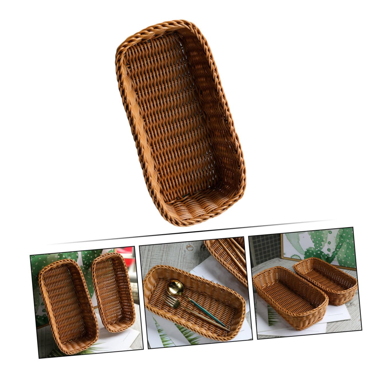 4 Piezas Cesta de Almacenamiento Woven para Cubiertos y Utensilios Organizador de Rattan Artificial para Cocina y Comedor